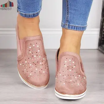Femei de vară Pană Pantofi de Panza 2019 Nou Casual Doamnelor Pantofi Singur Plus Dimensiune Respirabil Stras Slip-on pentru Femei Sandale Pompe