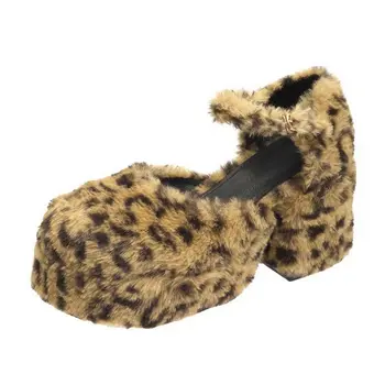 Sexy Leopard Tocuri Inalte Femei Pompe Rotund Toe Toc Gros Mary Pantofi Femei Impermeabil Platforma Zapatos De Mujer 2020