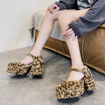 Sexy Leopard Tocuri Inalte Femei Pompe Rotund Toe Toc Gros Mary Pantofi Femei Impermeabil Platforma Zapatos De Mujer 2020