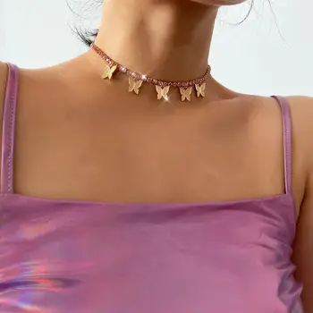 KMVEXO 2020 Nou de Lux Roz Fluture Cristal Pandantiv Colier pentru Femei de Moda Stras Animal Colierele Petrecere de Nunta Bijuterii