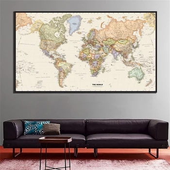 Dimensiunea A2 Retro Harta Lumii Proiecție Mercator Hartă Detaliată de Marile Orașe Din Fiecare Țară Non-țesute de Epocă Harta Decor de Perete Poster
