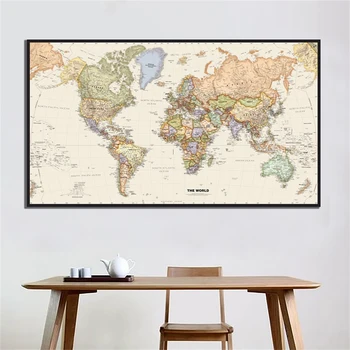 Dimensiunea A2 Retro Harta Lumii Proiecție Mercator Hartă Detaliată de Marile Orașe Din Fiecare Țară Non-țesute de Epocă Harta Decor de Perete Poster