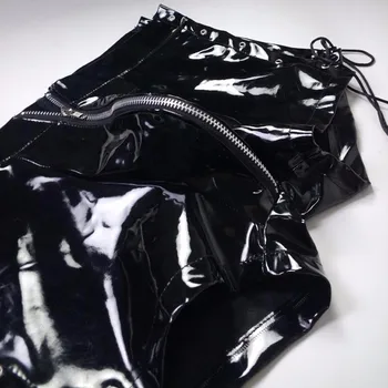 2019 Barbati Sexy Negru de Piele Strans Latex PVC Bărbați de pantaloni Scurți din Piele de Brevet Micro Mini pantaloni Scurți Pol de Dans Hip-hop Cordon Hotpants