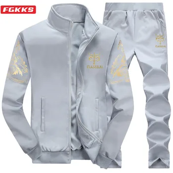 FGKKS Brand de Oameni Tipărite Sport Set de Baseball pentru Bărbați Jachete + Pantaloni de Costum din Două Piese Trendy Sălbatice Casual Trening Seturi de sex Masculin
