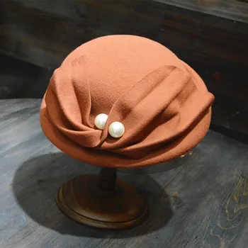 Lână Fascinator Palaria Pentru Femei Pălăriuțele Doamnelor De Epocă Pearl Papion Biserica Bereta Pălărie De Nunta Derby-Ul Fedora Chapeau Femme