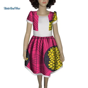 Fete noi Mozaic Dantelă Rochie de Imprimare Bazin Riche Copii Copii Rochie Haine Personalizate Plus Dimensiune Design din Africa de Îmbrăcăminte WYT184