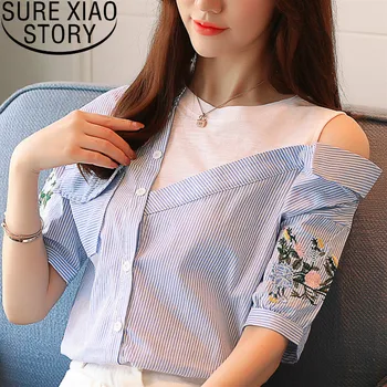Camasi Femei 2021 Cămăși Albe Bluza Femei Topuri Coreeană De Moda De Îmbrăcăminte Tricouri Cu Dungi Broderie Bluza Femei 2701 50