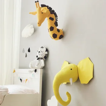 Copil Pepinieră 3D Cap de Animal Montare pe Perete Drăguț Elefant de Pluș/Girafa/Zebra Agățat de Perete Jucarii Copii Camera de Animale Perete Sculpturi
