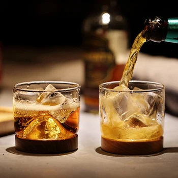 Transparent Whiskey Pahar De Apă Cupe Cu Baza De Lemn, Pietre De Bere Cani Lapte Cana De Vin Whisky Cupa Drinkware Home Hotel Bar Consumabile