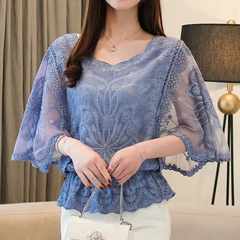 2020 Vara Noi Șifon Bluza Bumbac Marginea de Dantelă Bluze Bluza Fluture Burrer Tricou Femei topuri de moda femei bluze
