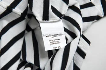 Bumbac Alb-Negru cu Contrast Dungi Asimetrice T Shirt Caracteristici Rupt Detaliu - Elegant 2019ss Vintage Maneca Lunga Tricouri Top