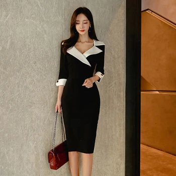 Femei de moda new sosire înaltă calitate Slim rochie formale primăvară confortabil elegant mozaic negru birou doamnă în rochie de creion