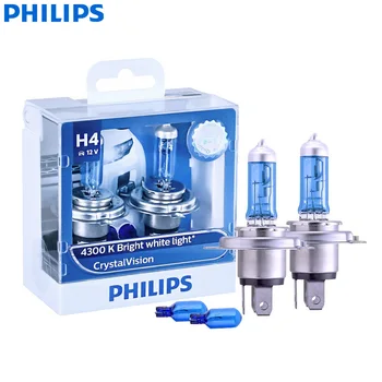Philips Crystal Vision 9003 HB2 H4 12V 60/55W P43t 12342CVSM 4300K Alb Strălucitor Auto cu Halogen Lumina Cap Hi/lo Fascicul (Twin Pack)