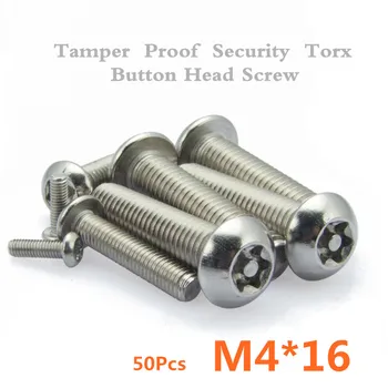 50pcs/lot ISO7380 M4*16 Oțel Inoxidabil inviolabile Security Torx Buton Șurub cu Cap