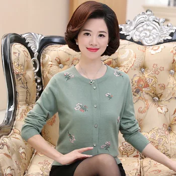 2020 Nou Top De Vânzare De Primăvară De Varsta Mijlocie Femei Pulover Topuri De Moda Tricotate Cu Maneci Lungi Imprimate Plus Dimensiune Cardigan Casual Pulover