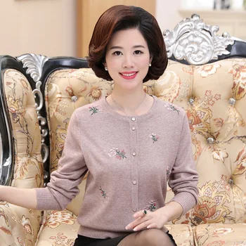 2020 Nou Top De Vânzare De Primăvară De Varsta Mijlocie Femei Pulover Topuri De Moda Tricotate Cu Maneci Lungi Imprimate Plus Dimensiune Cardigan Casual Pulover