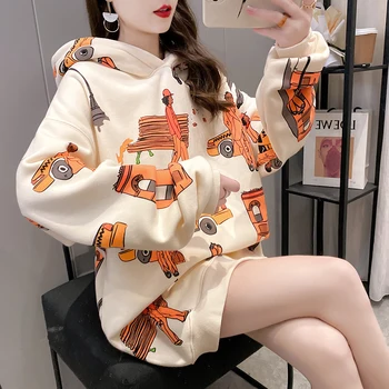 JXMYY 2020 îmbrăcăminte de iarnă versiunea coreeană 350g compozit plus catifea liber gros cu gluga mid-lungime plus dimensiunea pulover femei