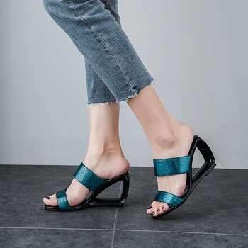 WETKISS Neobișnuit Tocuri Înalte Papuci Femei sandale Încălțăminte de Moda Diapozitive Pantofi de sex Feminin Catâri Pantofi de Femeie Vară 2019 Noi