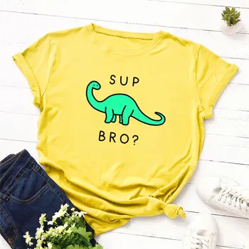 2019 Moda Femei, Plus Dimensiune T-shirt din Bumbac Tricouri Dinozaur Drăguț desen Animat de Imprimare T-Shirt Femei O-Gat Maneci Scurte Tricou Top
