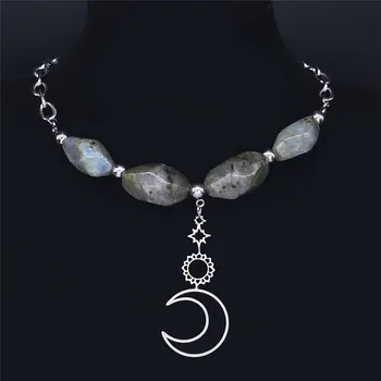 Sun Moon din Oțel Inoxidabil Flash Piatră Cravată Colier pentru Femei de Moda de Argint de Culoare Colier de Bijuterii bijoux femme N1123S04