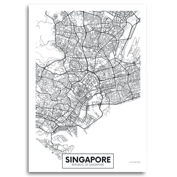 Faimoasa Hartă a Orașului Singapore Imprimate Panza Pictura Arta de Perete Imagini Alb-Negru Postere si Printuri Living Decor Acasă