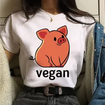 Femei Vegan Print T-Shirt de Vară Harajuku Prieteni de Animale Fata de Top T-Shirt,Picătură Navă