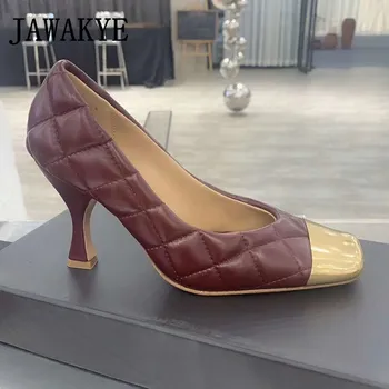 Designer De Moda Tocuri Inalte Primăvară Nouă Căptușit De Piele De Aur Negru De Mireasa Pompe De Banchet Pantofi Femei Femei Mature Deget De La Picior Pătrat Pantofi