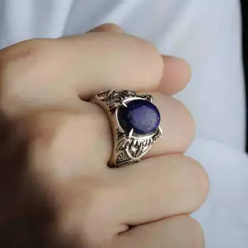 Vintage Naturale Barbati Lapis Lazuli Inele Argint 925 Gheare Ale Dragonului Penis Setare Degetul Arătător Ring Turc Bijuterii