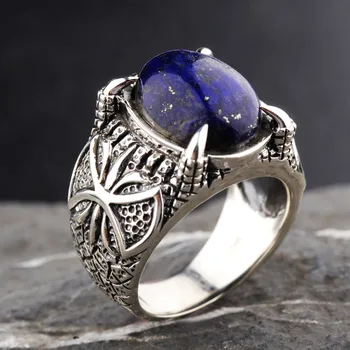 Vintage Naturale Barbati Lapis Lazuli Inele Argint 925 Gheare Ale Dragonului Penis Setare Degetul Arătător Ring Turc Bijuterii