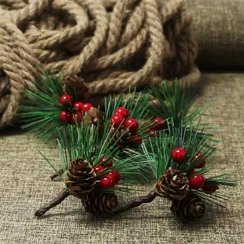 Flori artificiale de Crăciun Roșu Berry Și Con de Pin Cu Holly Ramuri Decor de Crăciun pentru Acasă Florale, Decor Flori Meserii