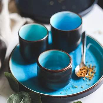 KINGLANG Ceramică Japoneză Spart Gheața Glazura Tacamuri Set de Ceai Albastru Ceașcă de Ceai de Băut Mână Cupa Retro corp de Drept de uz Casnic Cupa
