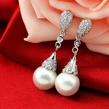De Lux De Lux Lung Legăna Argint 925 Cristale&Perle Cercei Pentru Femeile De Sex Feminin Aniversare De Nunta Bijuterii