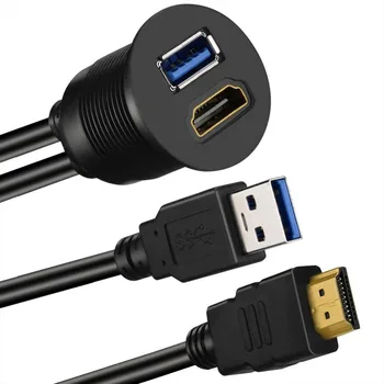 USB 3.0 SI HDMI la HDMI + USB3.0 AUX Prelungire Bord, rezistent la apa Masina de Flush Mount Cablu Pentru Masina Barca și Motociclete - 3ft