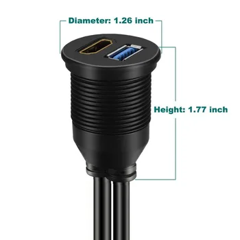 USB 3.0 SI HDMI la HDMI + USB3.0 AUX Prelungire Bord, rezistent la apa Masina de Flush Mount Cablu Pentru Masina Barca și Motociclete - 3ft