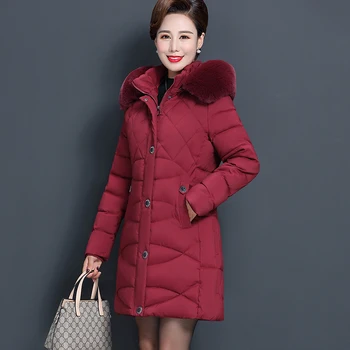 Femei jacheta de iarna de vârstă mijlocie și vârstnici bumbac căptușit haine femei culoare solidă mama haina femei top coat plus dimensiune