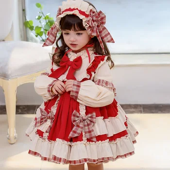 Stil Spaniol Lolita Rochie De Fete Pentru Copii Puff Maneca Fluture Genunchi Lungime Rochii De Bal Minunat Dulce Pentru Copii Fete Rochii De Petrecere