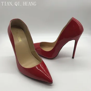NOI arrivel Femeie Sexy Rosu Pompe de Înaltă Calitate piele de Căprioară Pantofi cu Toc Club de noapte Pantofi de Piele de Brevet