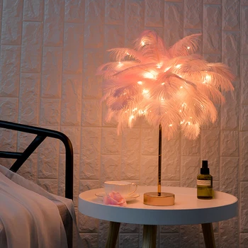 LED-uri de Control de la Distanță Pană de Lumină în Stil European Pene Lampa Living Pene Lampă de Masă Dormitor Romantic