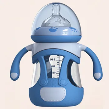 Cea mai bună Calitate din Sticlă biberon 240ML Silicon baby feeder Anti-toamna pentru Copii Hrănire Sticla Leakproof de Copil Nou-născut Sticla Feeder