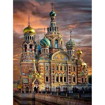 5D DIY Diamant broderie St. Petersburg Biserica diamant pictura Cusatura Cruce burghiu plin de Stras mozaic decor