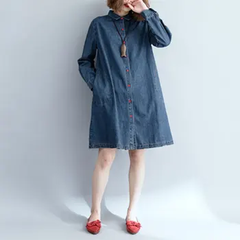 New Sosire 2020 Toamna Coreea Moda Femei Guler de Turn-down Liber Tricouri Denim Toate potrivire Casual, Bluze Lungi de Dimensiuni Mari M585