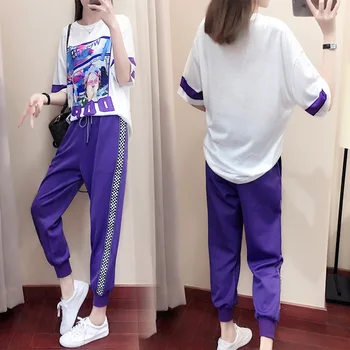 Vara Sport Nou Set de Două Piese pentru Femei Primavara-Vara coreean Vrac Moda T-Shirt Și Pantaloni Casual Două piese Set Trening Femei