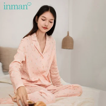 INMAN Primăvară de Toamnă Purta Excursie cu Maneci Lungi Pantaloni de Imprimare Casual Pijamale 2-Bucata Set pentru Femei Tricou și Pantaloni