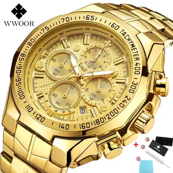 Relojes hombre 2020 WWOOR Brand de Lux Mens Ceasuri de Aur Mare Dial Chronograph Ceas Barbati Sport Cuarț Impermeabil Ceas de mână de sex Masculin