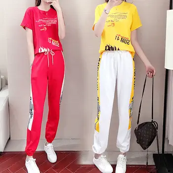Moda de Vara pentru Femei Costum Roșu Sport Street Kpop set de 2 piese topuri Pantaloni de Jogging Femme trening Set de Club, Costume de Trening