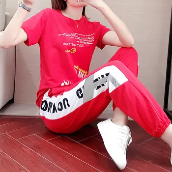 Moda de Vara pentru Femei Costum Roșu Sport Street Kpop set de 2 piese topuri Pantaloni de Jogging Femme trening Set de Club, Costume de Trening