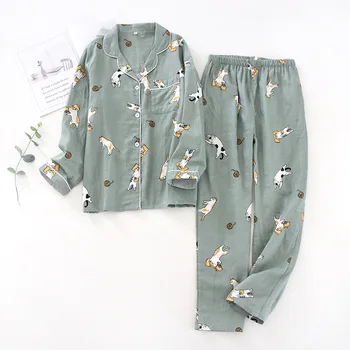 Japoneze primăvara și toamna cupluri bumbac tifon pijamale costum barbati bumbac patru sezoane cu mâneci lungi, pantaloni, serviciu acasă femei