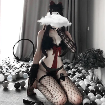 Gotic Tentația De Roleplay Costume Erotic Body Sexy Costum Sexy Pisica Cosplay Negru Sutienul Roșu Set Lenjerie Diavolul Menajera Pentru Femei