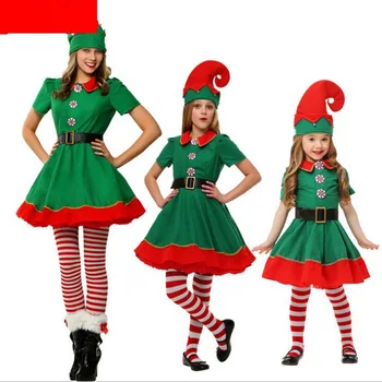 Bărbați Femei Fată Băiat De Crăciun Moș Crăciun Costum Copii Pentru Copii De Familie Adult Elf Verde, Cosplay, Costume De Carnaval, Articole Party