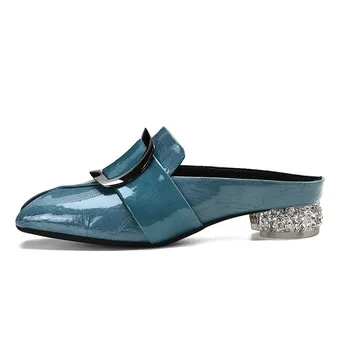 Meotina Femei Pompe Pantofi Piele Pantofi Peep Toe Cu Toc Mic Încălțăminte De Cristal Toc Gros Pantofi Doamnelor De Vară Albastru Marime 43